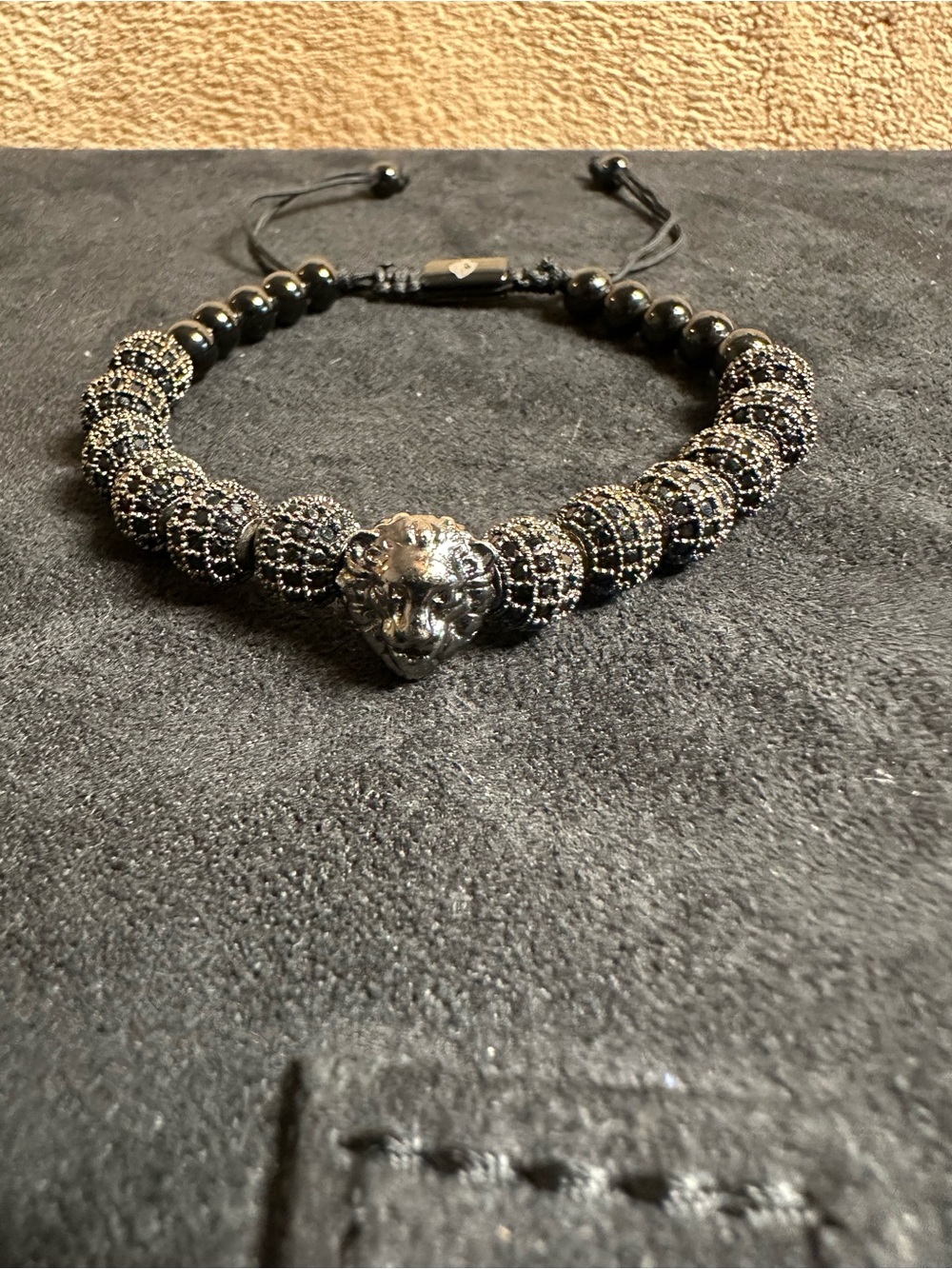 Black Pavé Lion Head Adjustable Bracelet